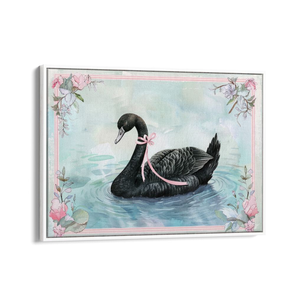 Black Swan Kids art painting Artwork in White Floater Frame
