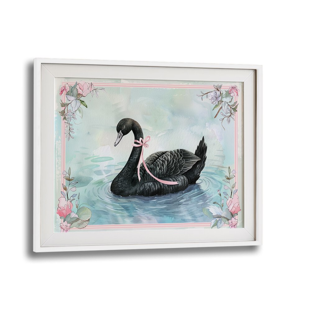 Black Swan Kids Art Artwork in White Frame With Mount