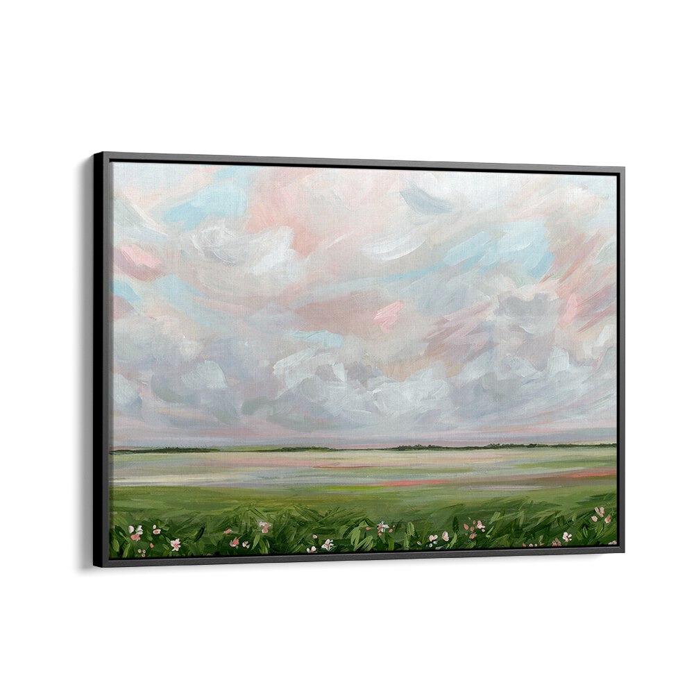 Vibrant clouds and wildflowers create a serene scene in AMONGST THE WILDFLOWERS, LANDSCAPE PAINTINGS collection.