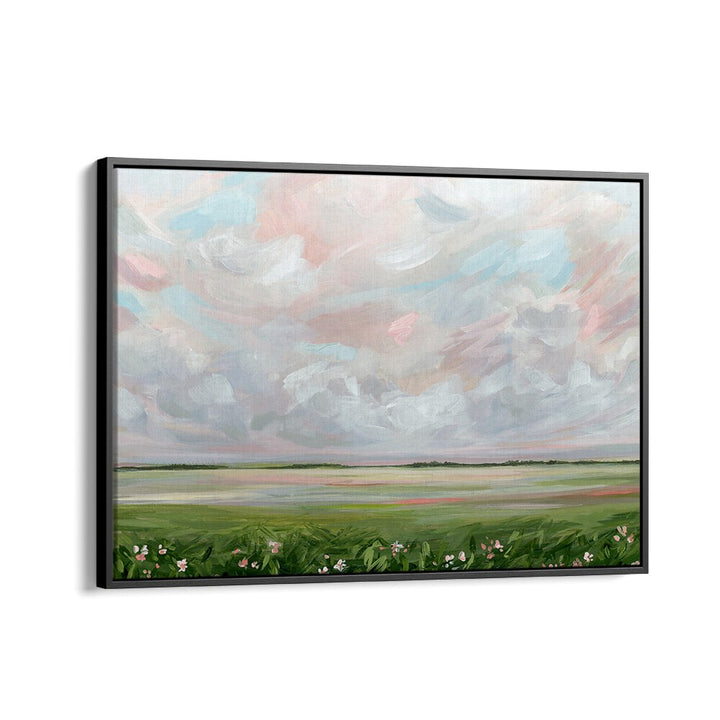 Vibrant clouds and wildflowers create a serene scene in AMONGST THE WILDFLOWERS, LANDSCAPE PAINTINGS collection.