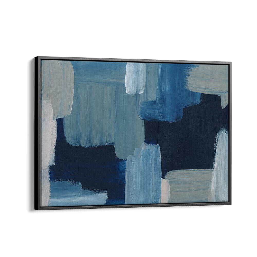 BRUSH STROKES , ABSTRACT PAINTINGS bold blue and gray layered brush strokes on framed canvas for modern decor