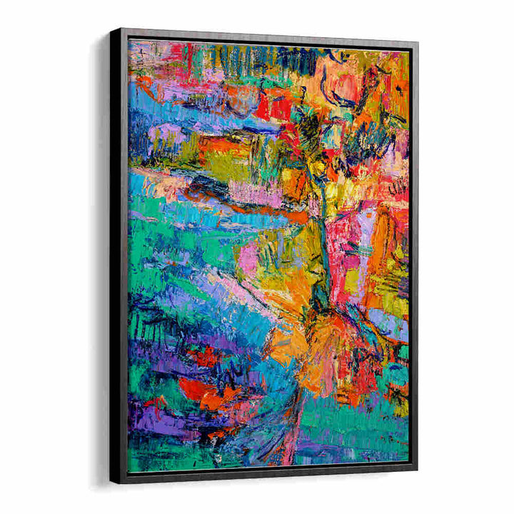 BlackFloater framed ABSTRACT COLOR PALETTE , ABSTRACT PAINTINGS with vibrant textured brushstrokes in teal orange pink