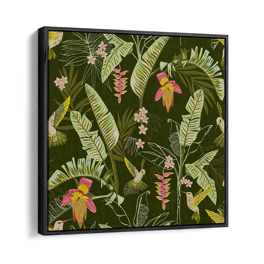 BANANA LEAVES AND HUMMINGBIRDS , FLORAL FLOWER PAINTINGS