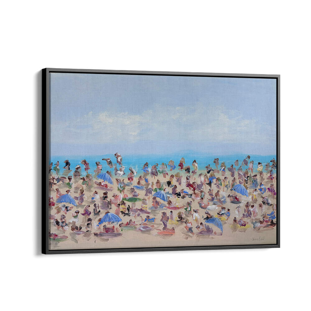 Colorful crowd at the beach captured in BEACHSIDE BLURS, BEACH PAINTINGS for a serene coastal retreat.