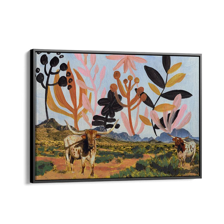 BIG BEND TEXAS LONGHORNS COLLAGE , ANIMAL PAINTINGS