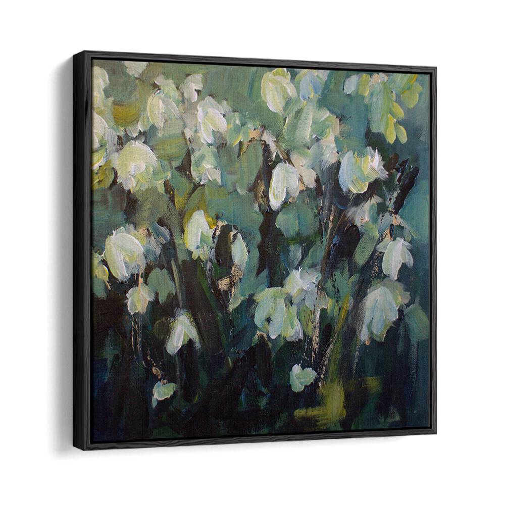 BLOOMING SERENITY, FLORAL FLOWER PAINTINGS showcasing delicate floral brushstrokes in a vibrant, abstract style.