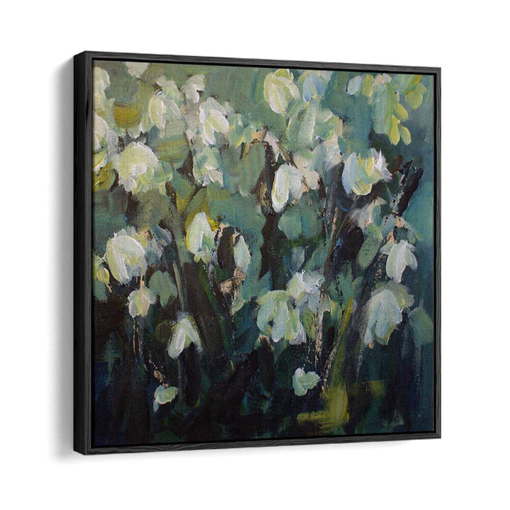 BLOOMING SERENITY, FLORAL FLOWER PAINTINGS showcasing delicate floral brushstrokes in a vibrant, abstract style.