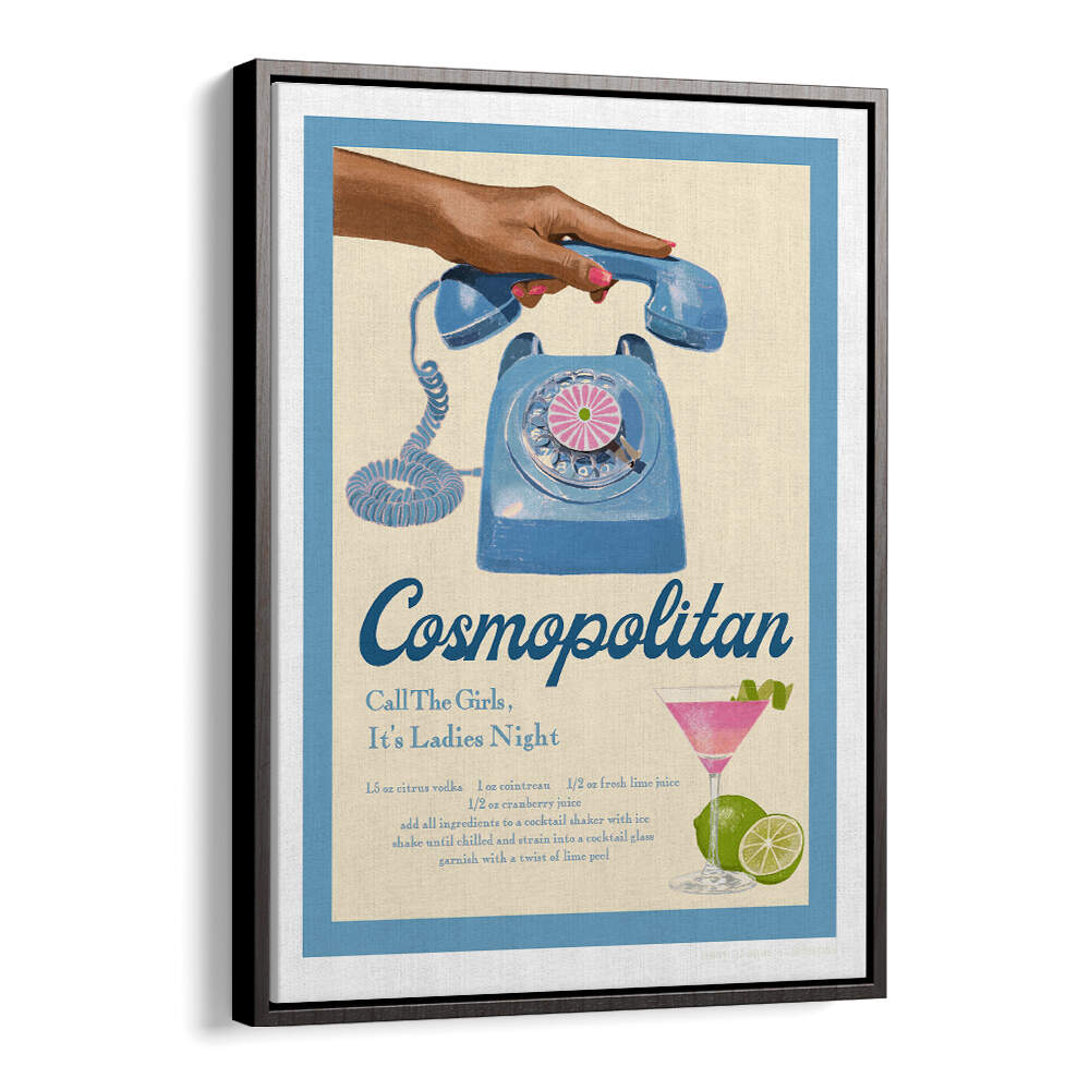 Stylish BLUE COSMO, FASHION POSTERS featuring a vintage telephone and cocktail, perfect for trendy home decor.