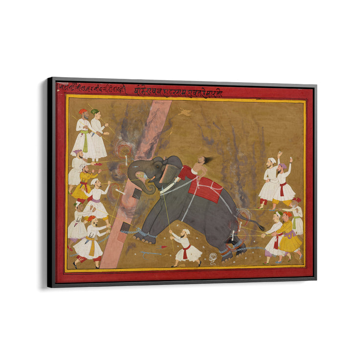 THE ELEPHANT KHANDERAO BAHADUR KILLING SHAM MAHAVAT , INDIAN ART PAINTINGS