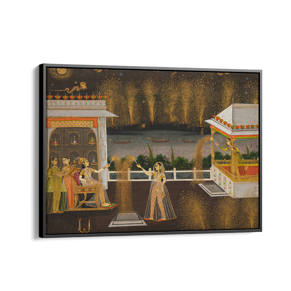 ROYAL WOMEN CELEBRATING DIWALI , INDIAN ART PAINTINGS