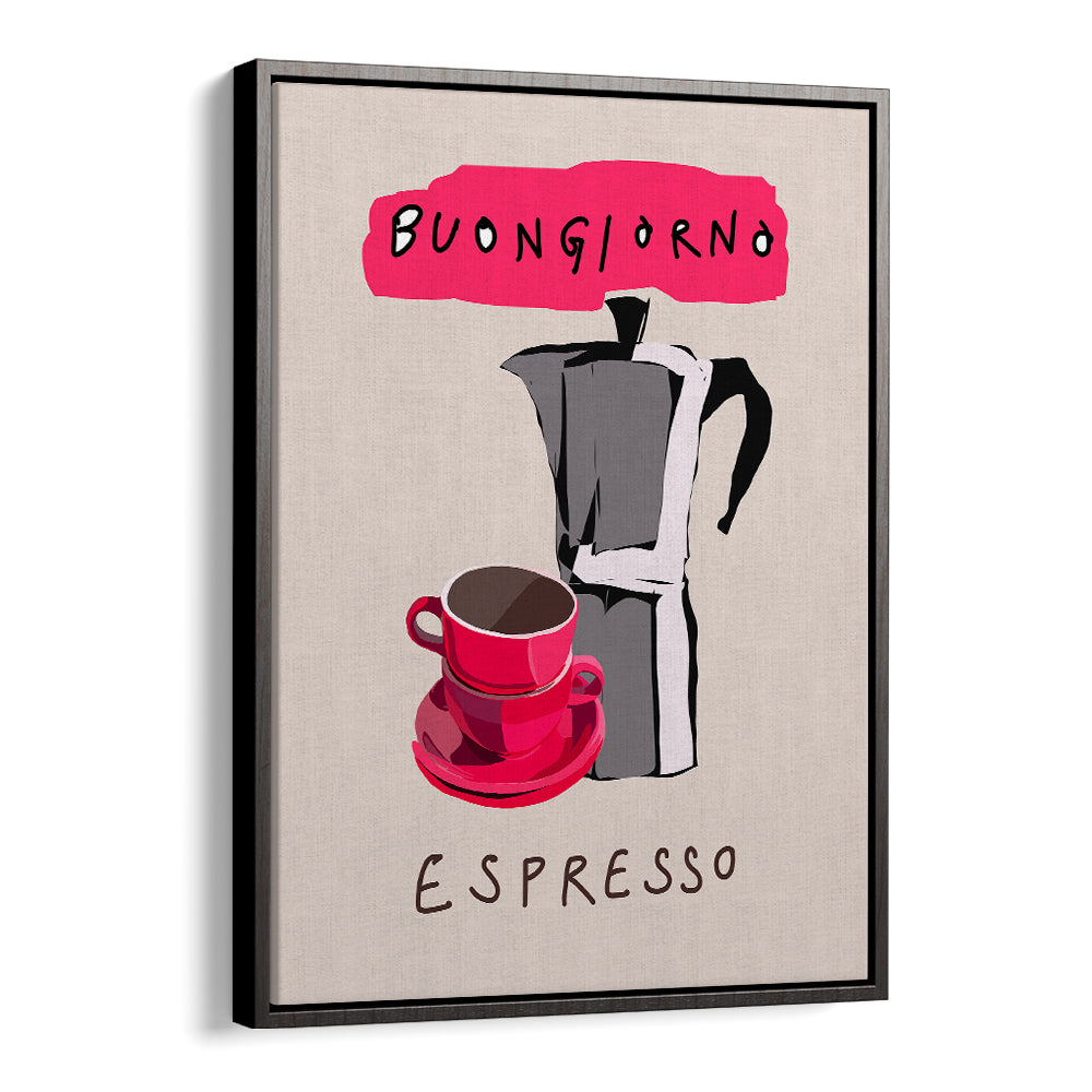 Stylish BUONGIORNO ESPRESSO, BAR poster adds Italian charm to your coffee nook, perfect for coffee lovers.