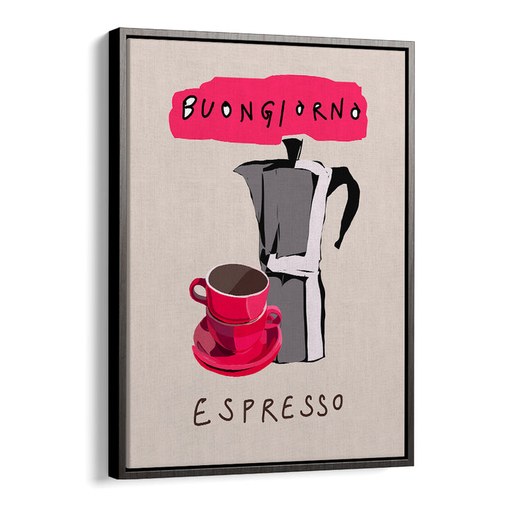 Stylish BUONGIORNO ESPRESSO, BAR poster adds Italian charm to your coffee nook, perfect for coffee lovers.