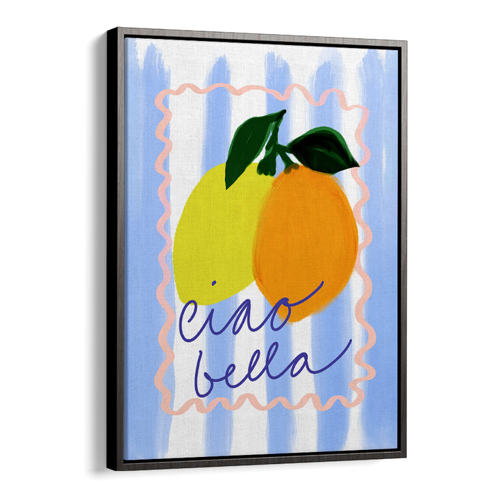 Bright and stylish CIAO BELLA NO I, KITCHEN POSTERS featuring lemons on a blue background, perfect for kitchen decor.