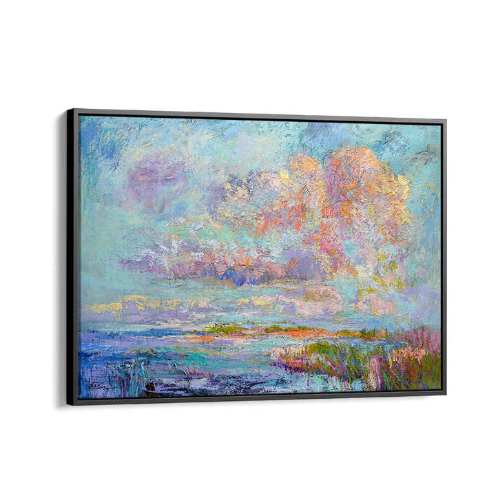 BlackFloater Gallery DREAMSCAPE HUES , LANDSCAPE PAINTINGS, framed pastel marsh landscape with textured clouds