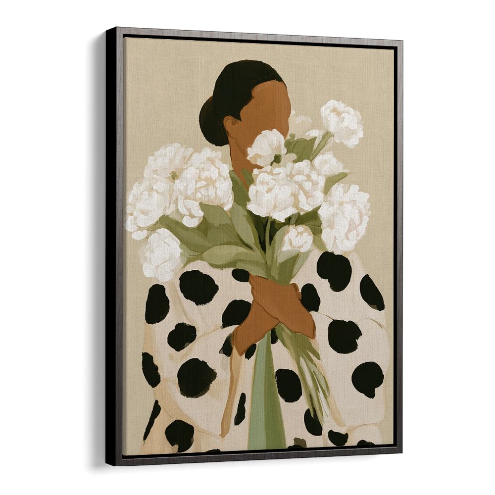 ELEGANT WOMAN WHITE PEONIES