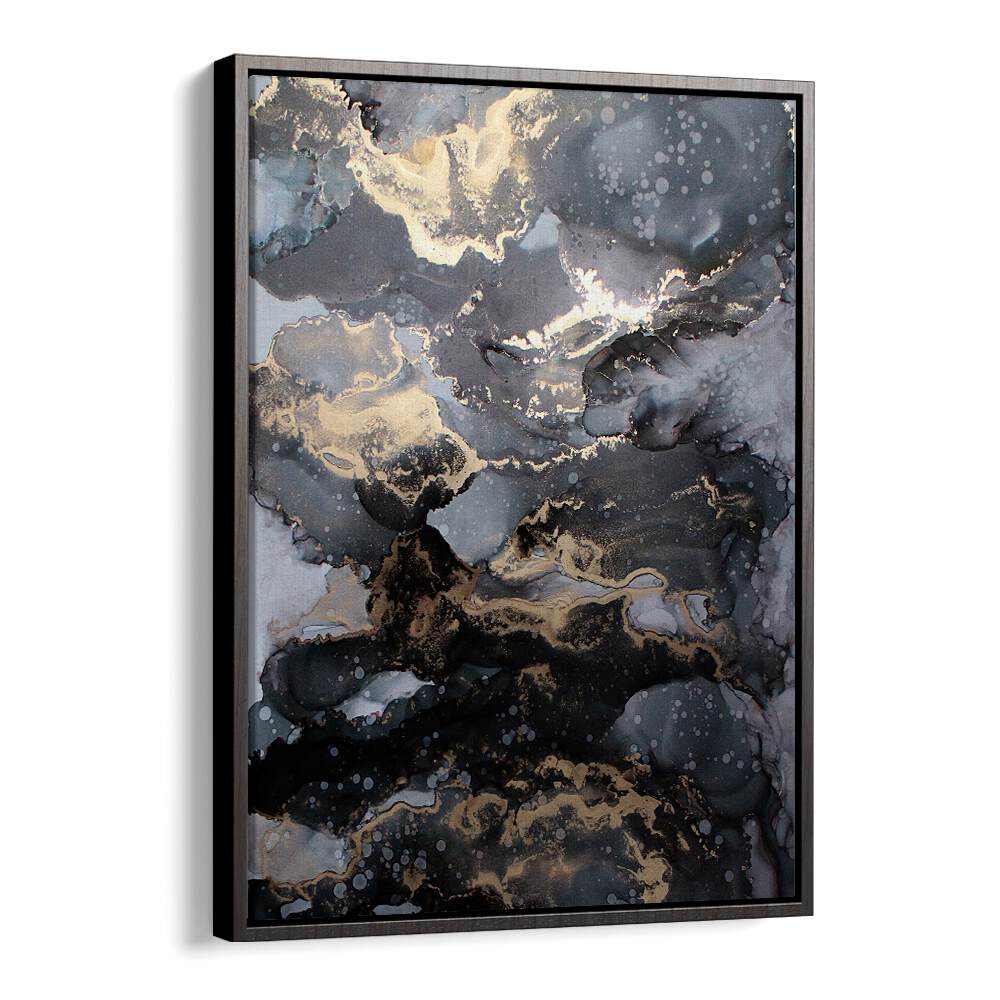 Stunning FIRESTORM, ABSTRACT PAINTINGS featuring dark hues and gold accents for a bold décor statement.
