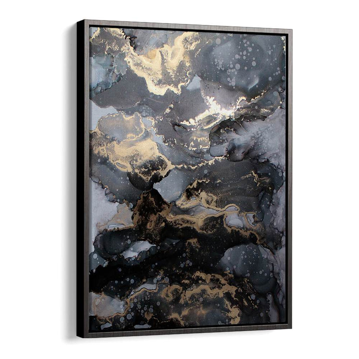 Stunning FIRESTORM, ABSTRACT PAINTINGS featuring dark hues and gold accents for a bold décor statement.