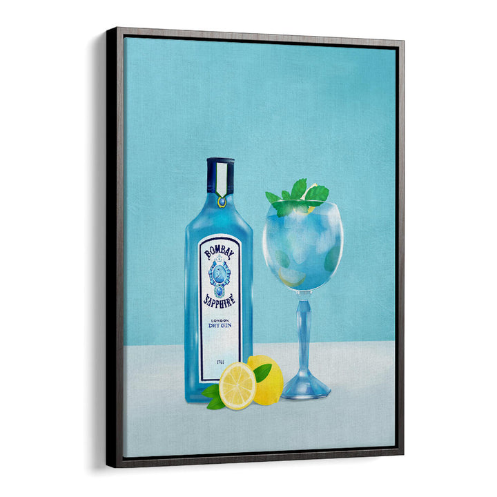 GIN COCKTAIL , BAR art print featuring Bombay Sapphire bottle and blue cocktail by Black Floater