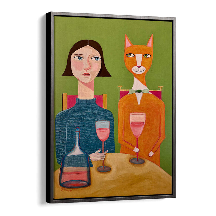 LADY AND CAT DRINKING WINE  , PORTRAITS & FIGURATIVE ILLUSTRATIONS