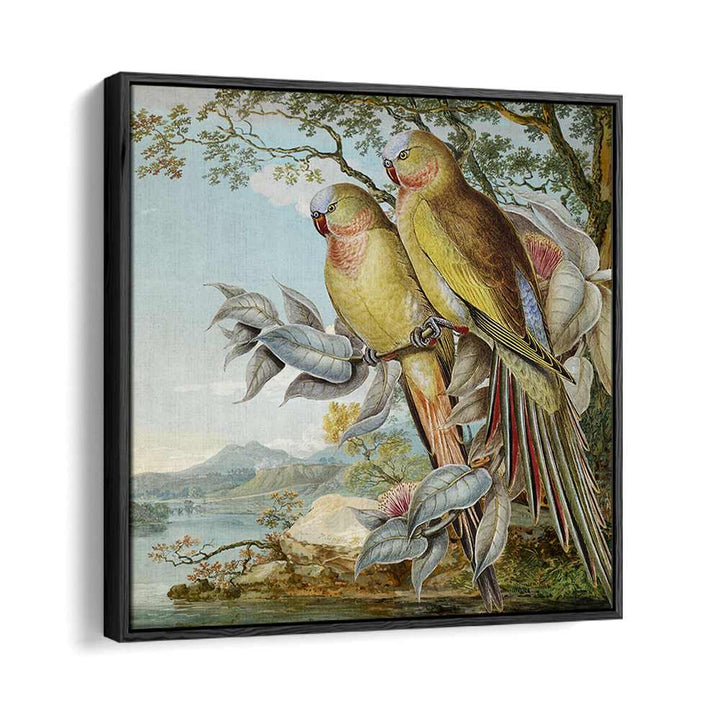 PARROTS IN TROPICAL LANDSCAPE