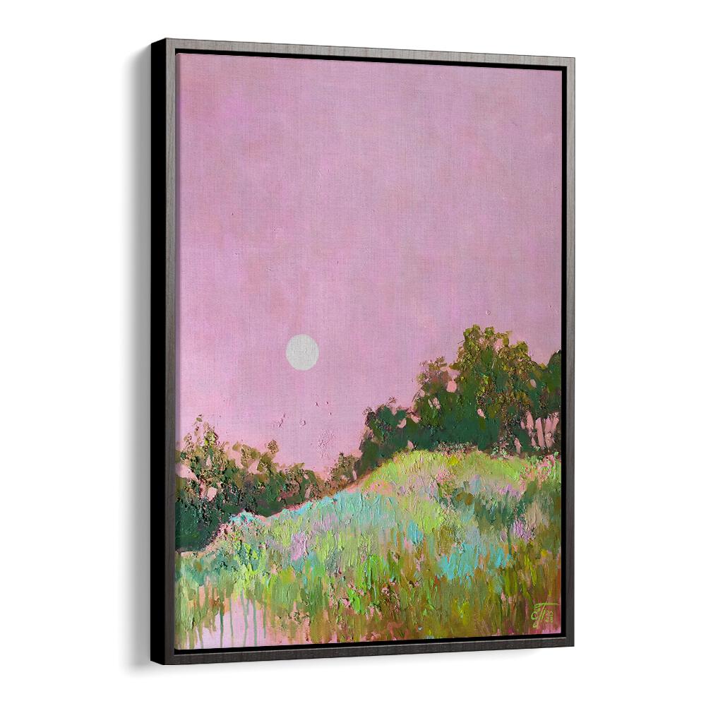 Serene PINK GREEN HILLS, LANDSCAPE PAINTINGS showcasing tranquil rolling hills in soft pink and vibrant green hues.