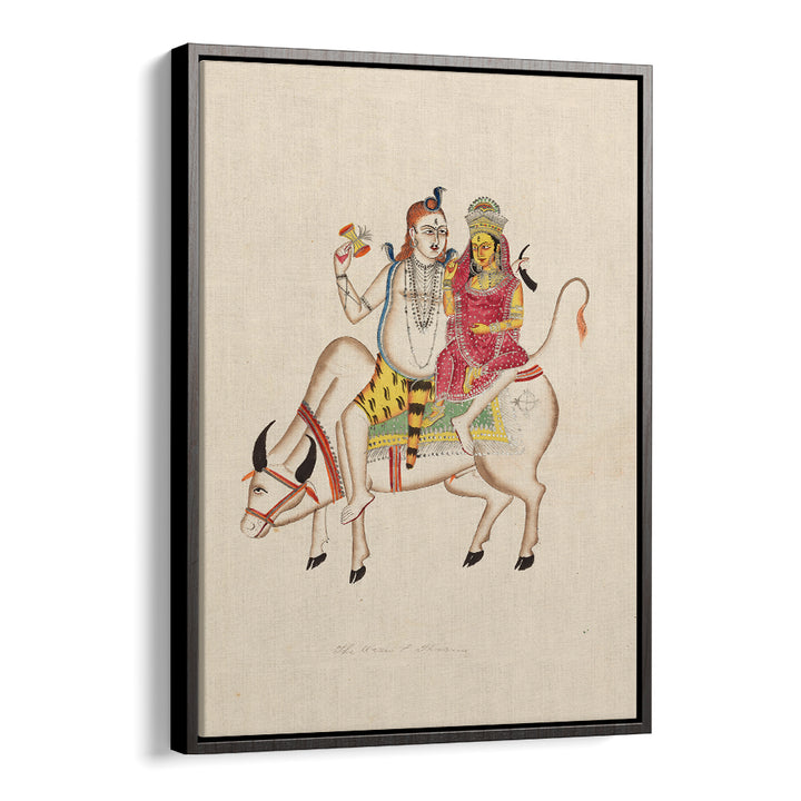 SHIVA AND PARVATI SEATED ON NANDI , INDIAN ART PAINTINGS
