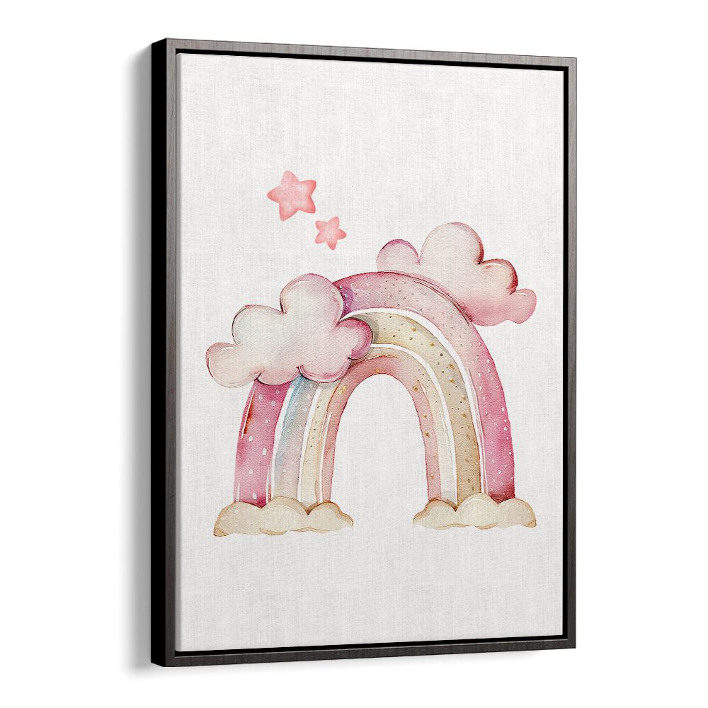 Whimsical STARRY PINK Kids Room Paintings featuring a rainbow and stars, perfect for a magical bedroom decor.