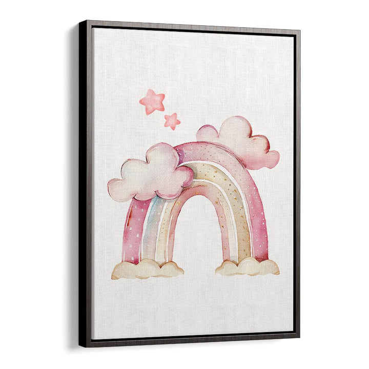 Whimsical STARRY PINK Kids Room Paintings featuring a rainbow and stars, perfect for a magical bedroom decor.