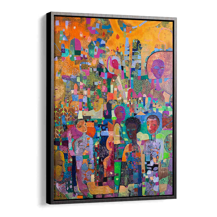 BlackFloater TAKE A KNEE , ABSTRACT PAINTINGS colorful layered abstract with gestural brushwork and stylized figures for modern interiors