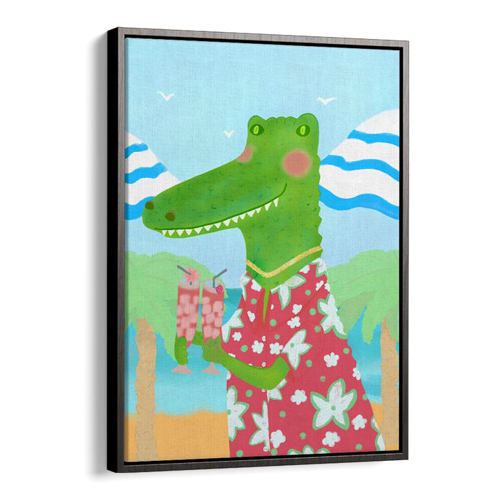 Vibrant TROPICAL REFRESHMENTS, KIDS ROOM PAINTINGS featuring a playful alligator in a tropical setting. Perfect for kids' rooms!