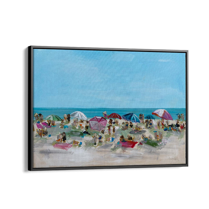 Vibrant UMBRELLA GATHERING, BEACH PAINTINGS capturing lively beach scenes, perfect for coastal decor lovers.