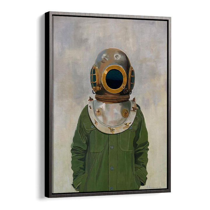 VINTAGE DIVER'S HELMET ON A PERSON , PORTRAITS & FIGURATIVE ILLUSTRATIONS
