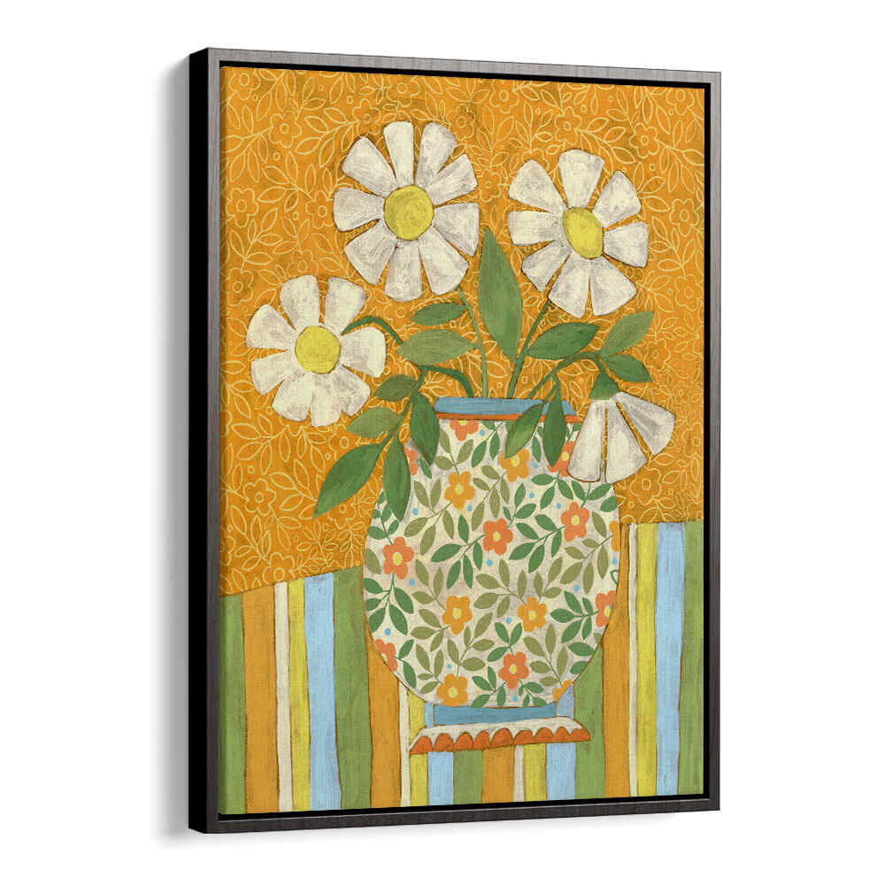 WHITE DAISIES IN A PATTERNED VASE