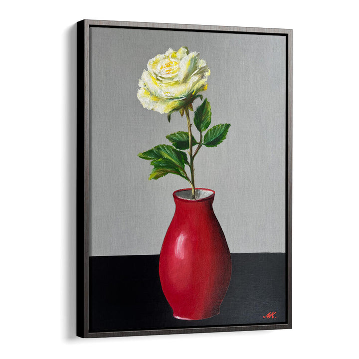 WHITE ROSE IN A RED VASE