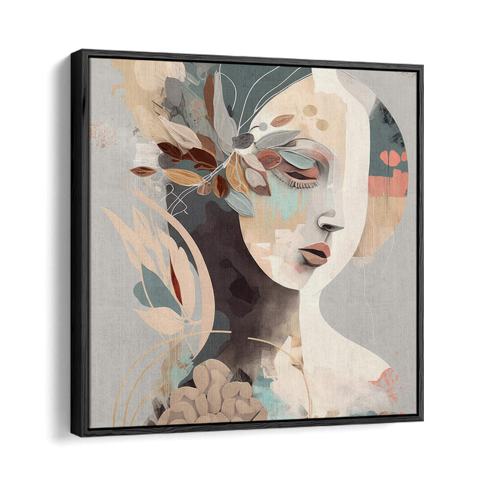 WOMAN FACE PORTRAIT WITH FLORAL ELEMENTS , PORTRAITS & FIGURATIVE ILLUSTRATIONS
