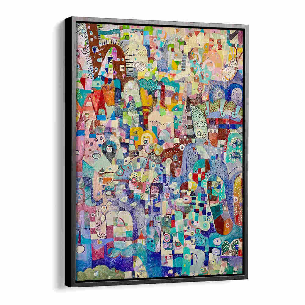 Blackfloater framed YELLOW LANDSCAPE , ABSTRACT PAINTINGS: bold yellow and earth tones, layered texture and expressive brushstrokes