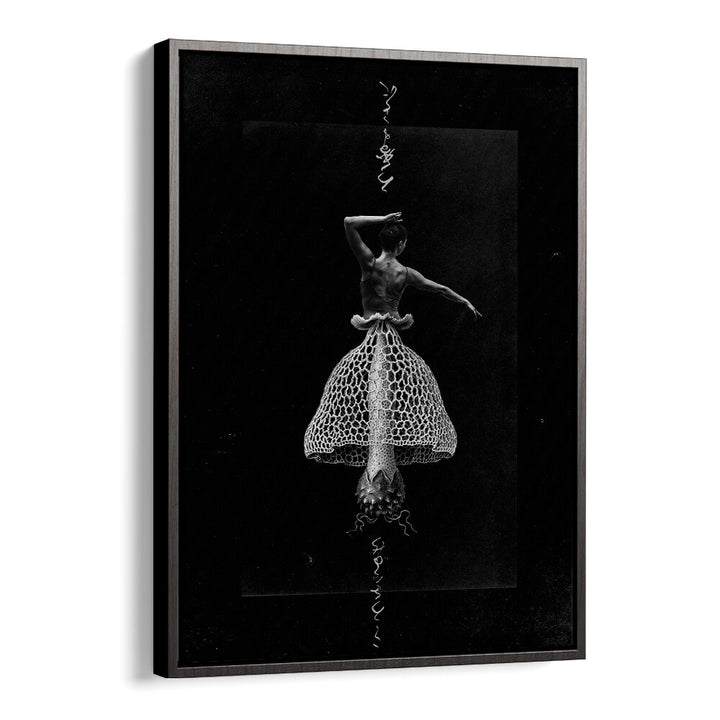 Surreal art print titled "DANCE WITH ME, SURREAL ART PRINTS" featuring a dancer in a unique, flowing dress design.