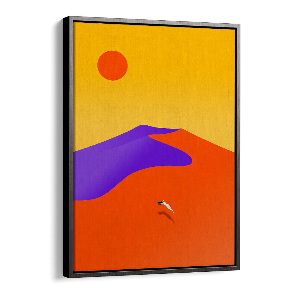 Vibrant FLOATING , LANDSCAPE PAINTINGS showcasing colorful hills and a sun, perfect for modern decor.