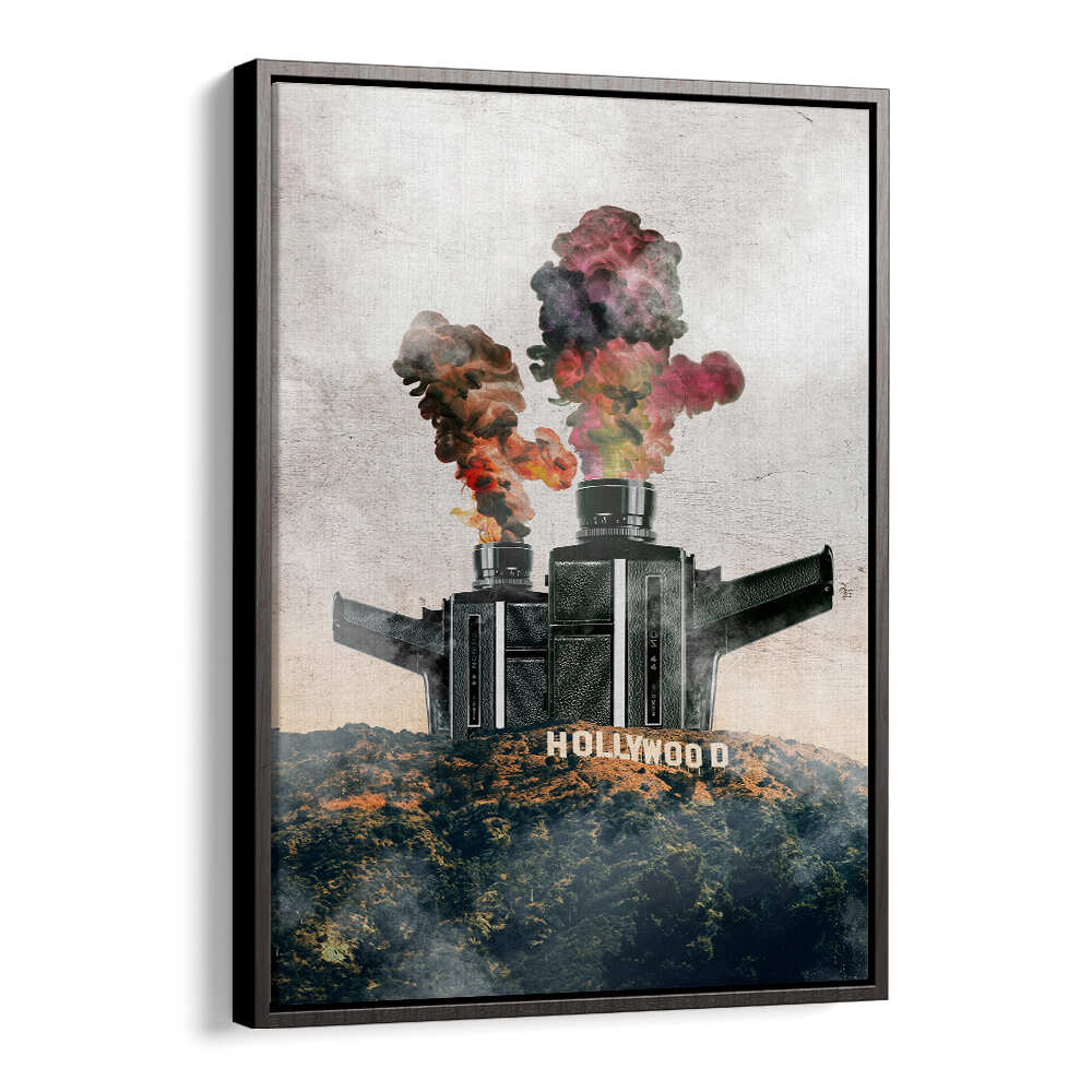 Surreal art print featuring a stylized Hollywood scene with vibrant smoke, perfect for art lovers seeking HOLLYWOOD, SURREAL ART PRINTS.
