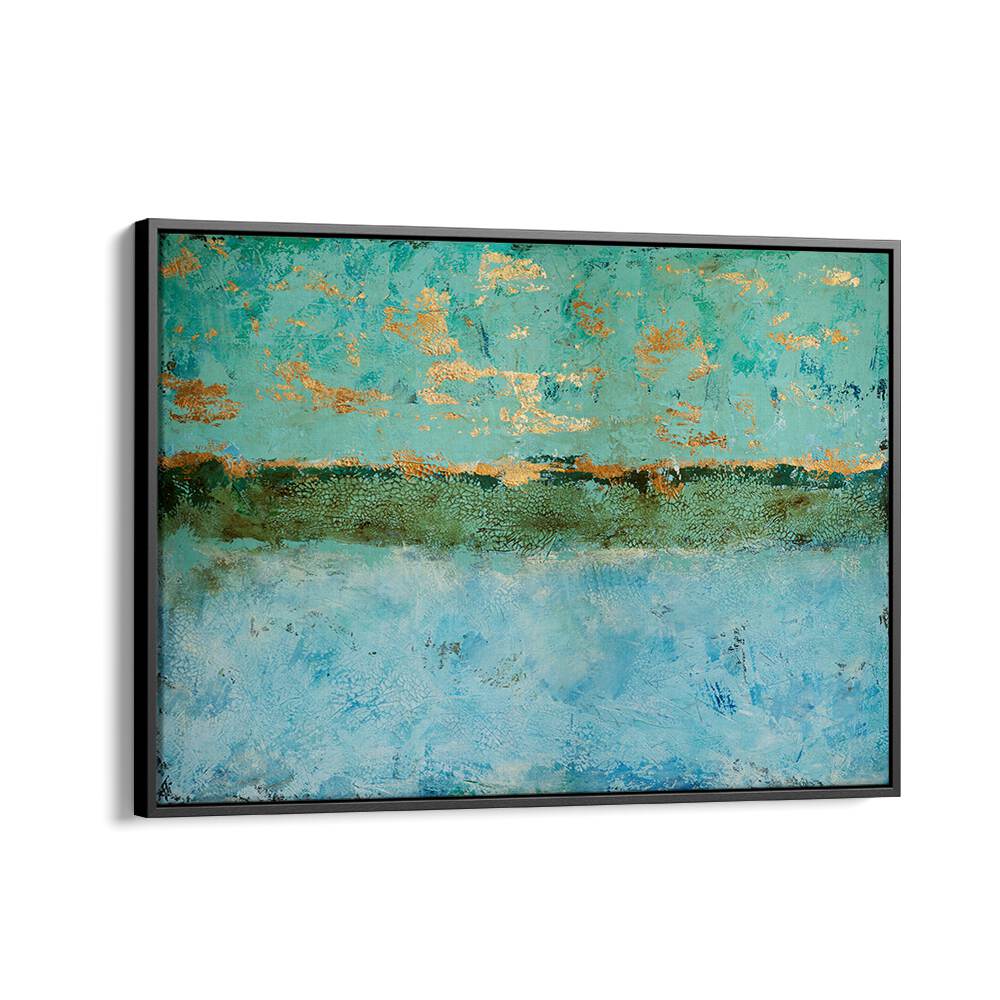 Ethereal Horizons, abstract paintings featuring serene blues and gold accents, perfect for transforming your space.