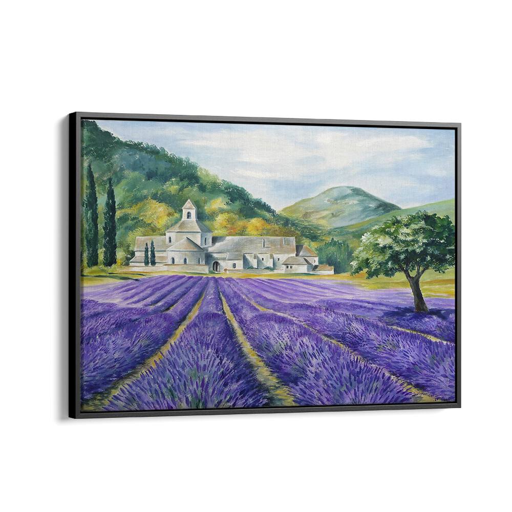 Lavender Field Serenity, Landscape Paintings showcasing vibrant lavender fields for a tranquil home ambiance.