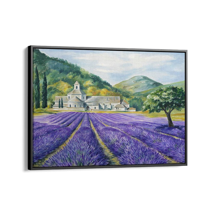 Lavender Field Serenity, Landscape Paintings showcasing vibrant lavender fields for a tranquil home ambiance.