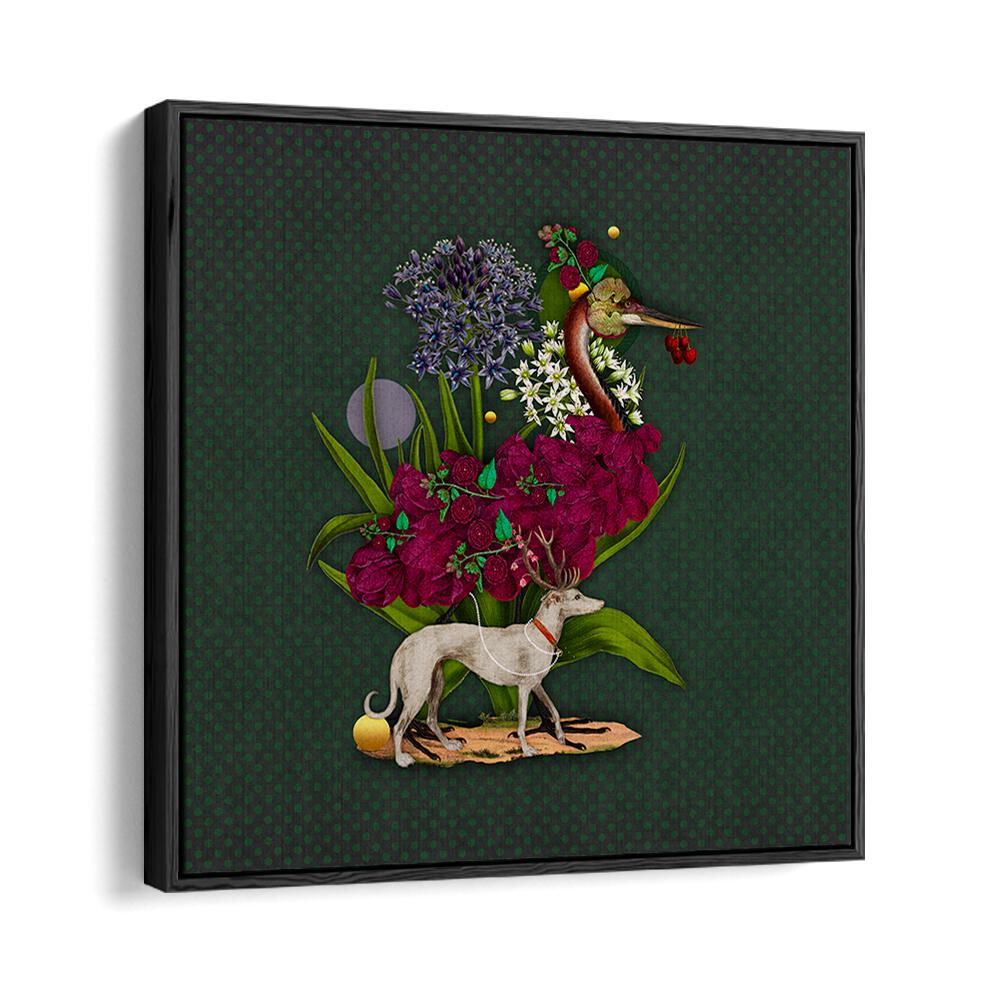 Colorful depiction of animals amidst vibrant florals in ENCHANTED FOREST VII, ANIMAL PAINTINGS for your home decor.