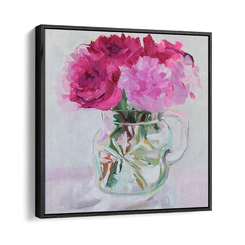 Enchanting PRETTY IN PINK, FLORAL FLOWER PAINTINGS featuring vibrant blooms in a clear vase, perfect for home decor.