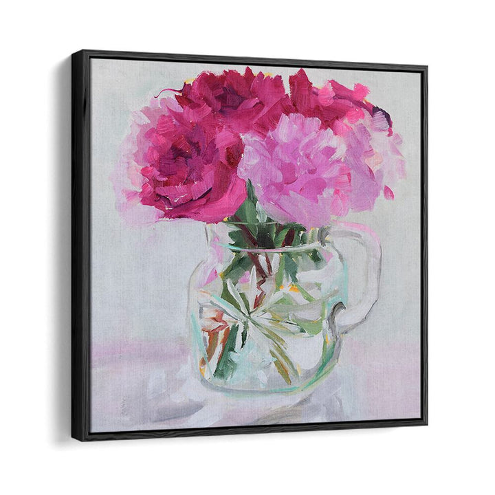 Enchanting PRETTY IN PINK, FLORAL FLOWER PAINTINGS featuring vibrant blooms in a clear vase, perfect for home decor.