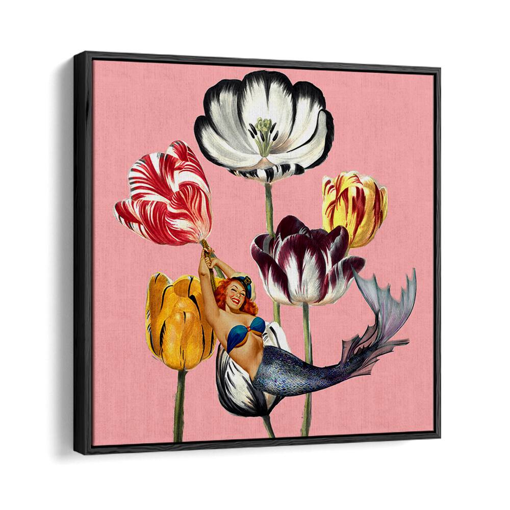 Colorful portrayal of a mermaid surrounded by vibrant flowers, capturing the essence of MERMAID ON EARTH, PORTRAITS.