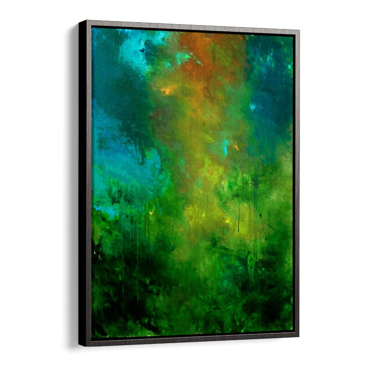 Vibrant ISLAND SUN, ABSTRACT PAINTINGS artwork featuring rich greens and blues, perfect for modern decor.