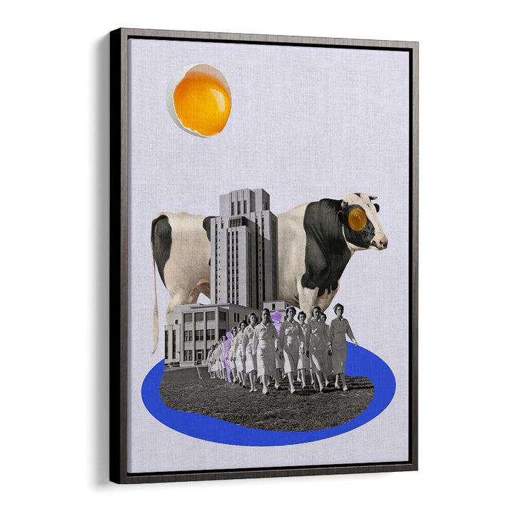 Whimsical COW IN THE CITY, SURREAL ART PRINTS blends urban charm with rustic appeal for unique home decor.