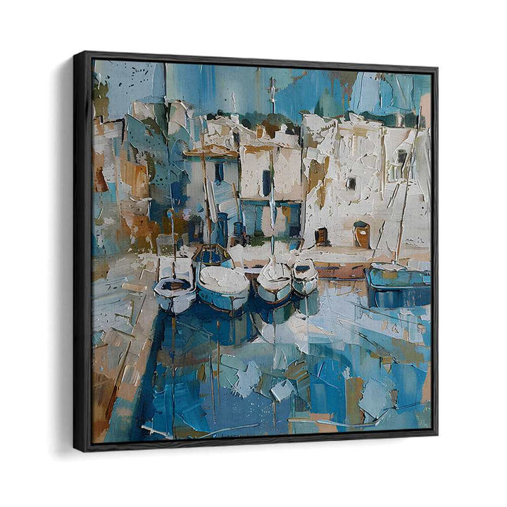 Captivating BOATS IN THE HARBOR MALLORCATHERAPY artwork bringing coastal tranquility to your home decor.