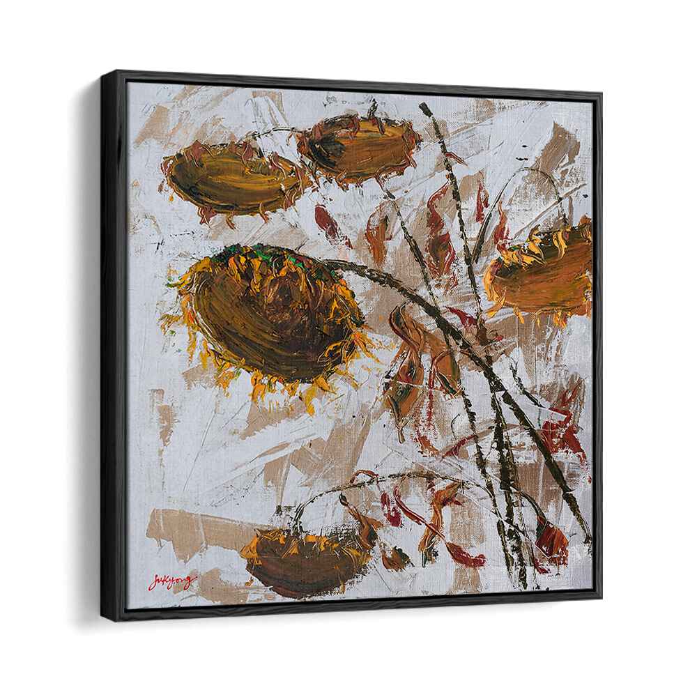 Vibrant SUN FLOWER CANVAS II, FLORAL FLOWER PAINTINGS featuring textured sunflowers in a stylish frame.